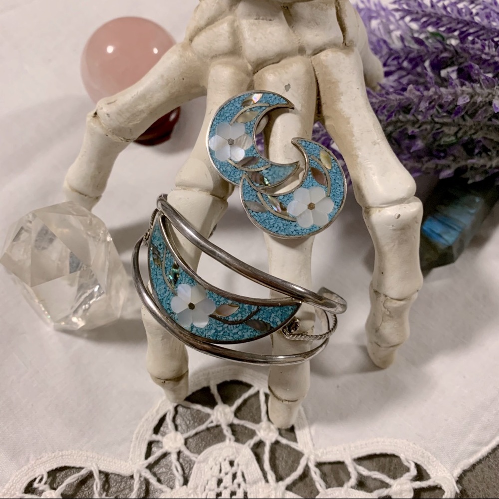 1980s Crushed Turquoise & Shell Set